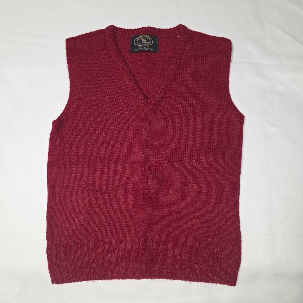 Vintage Kaynee 100% 2-Ply Shetland Wool V-Neck Sweater Vest Red Men's Size M